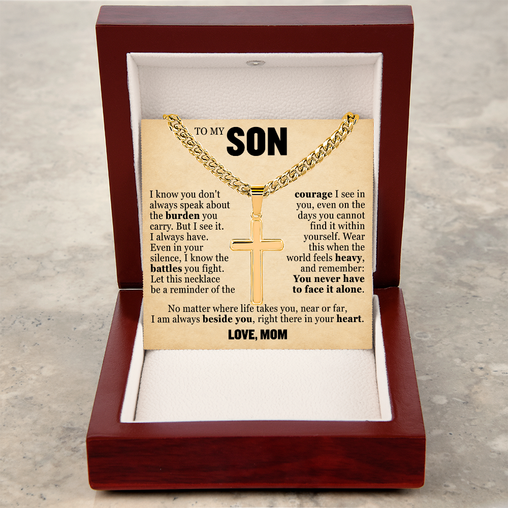 Cross Cuban Link Chain - To My Son "I Know The Battles You Fight"