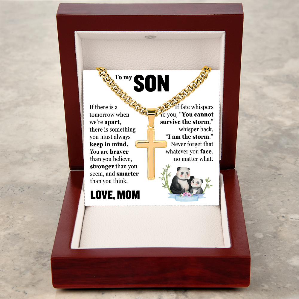 Cross Cuban Link Chain - To My Son "You Are Braver Than You Believe"