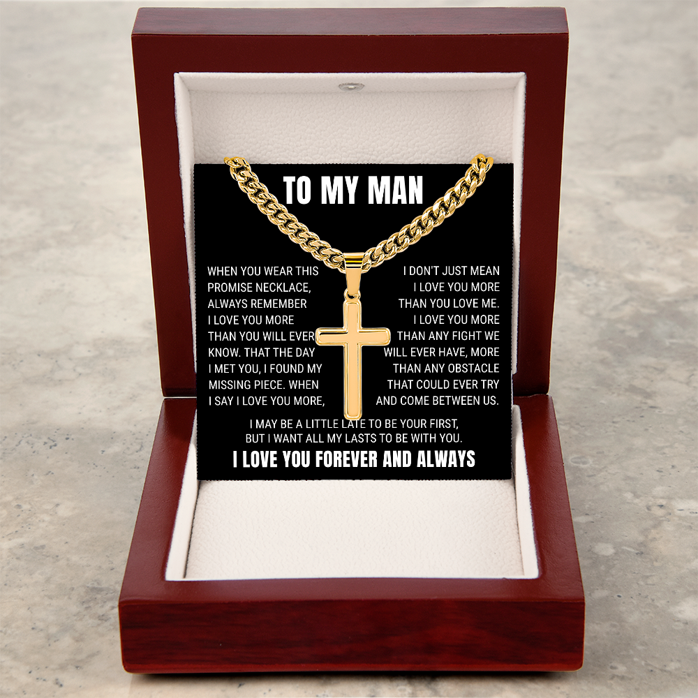 Cross Cuban Link Chain - To My Husband "I Love You More Than You Will Ever Know"