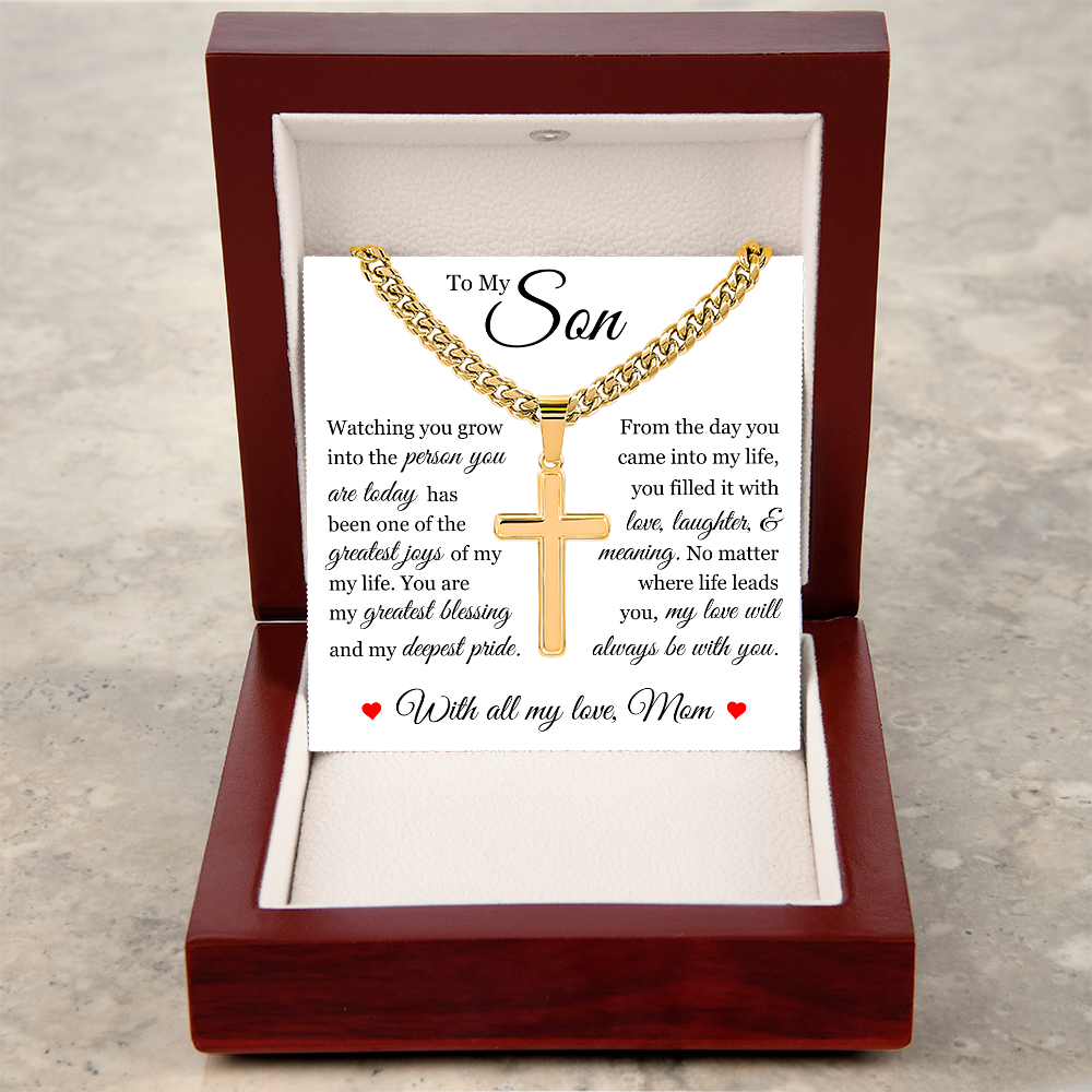 Cross Cuban Link Chain - To My Son "You Are My Greatest Blessing"