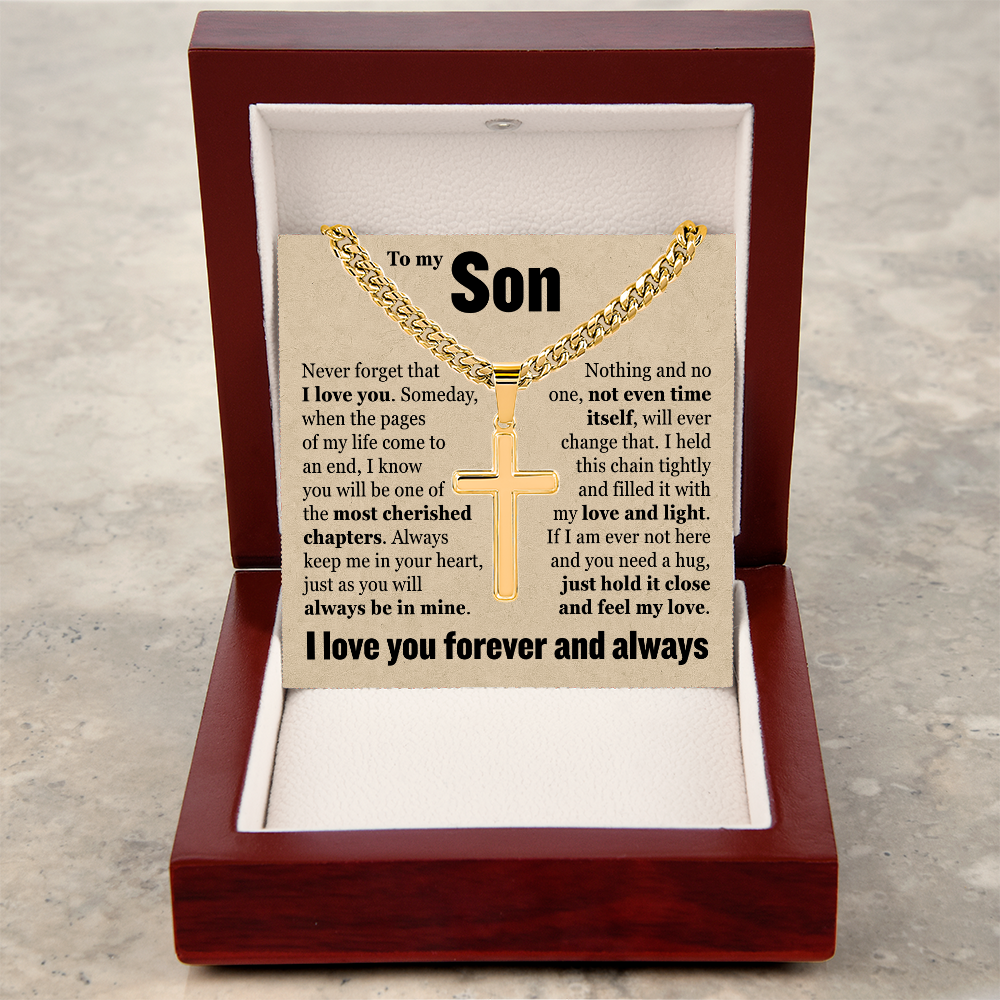 Cross Cuban Link Chain - To My Son "Always Keep Me In Your Heart"