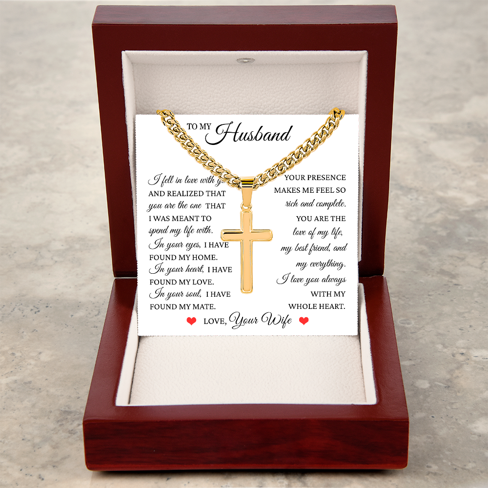 Cross Cuban Link Chain - To My Husband "I Have Found My Home"