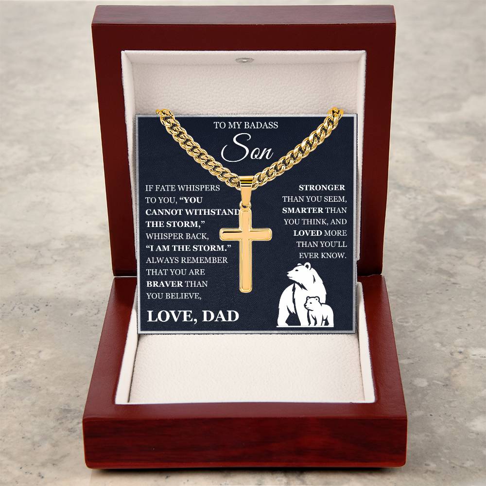 To My Son - Artisan Cross with Cuban Link Chain