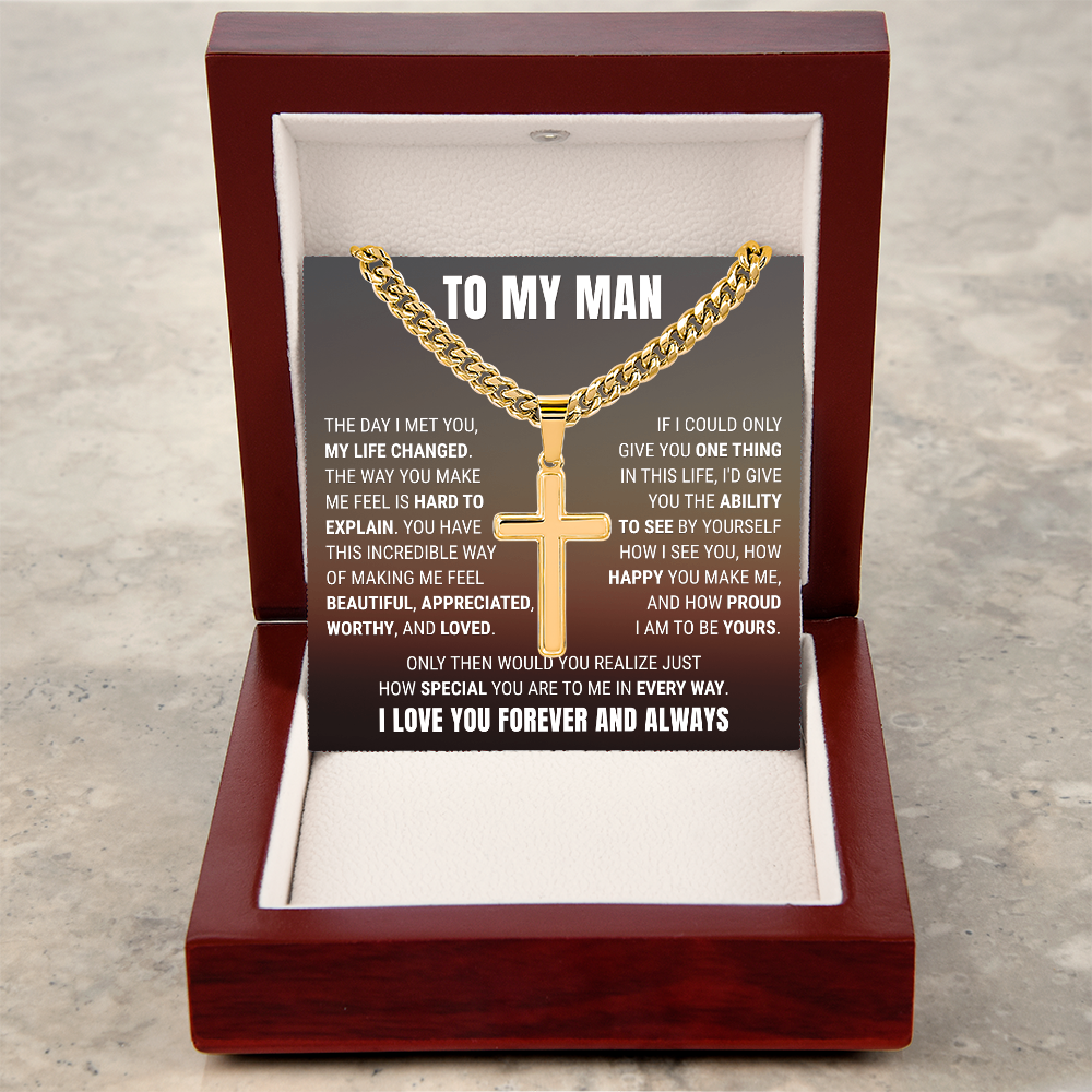 Cross Cuban Link Chain - To My Husband "How Happy You Make Me"