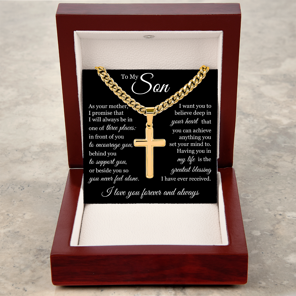 Cross Cuban Link Chain - To My Son "I Love You Forever and Always"