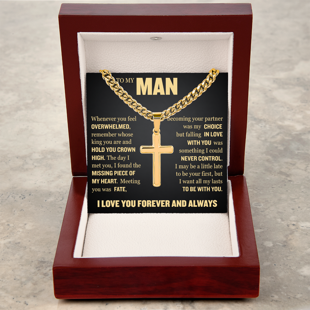 Cross Cuban Link Chain - To My Man "I Found The Missing Piece of My Heart"