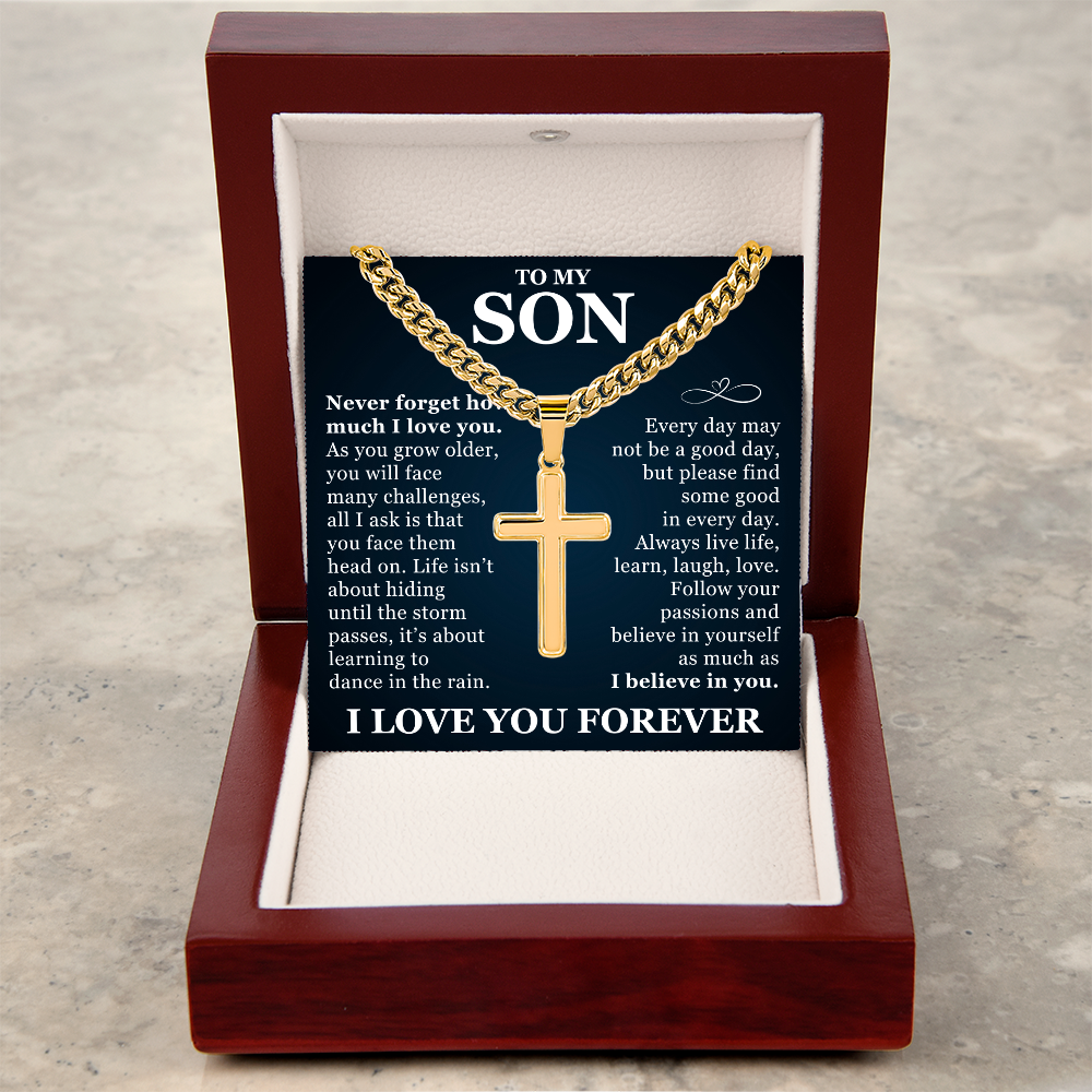 Artisan Cross with Cuban Link Chain - To My Son "I Believe In You"