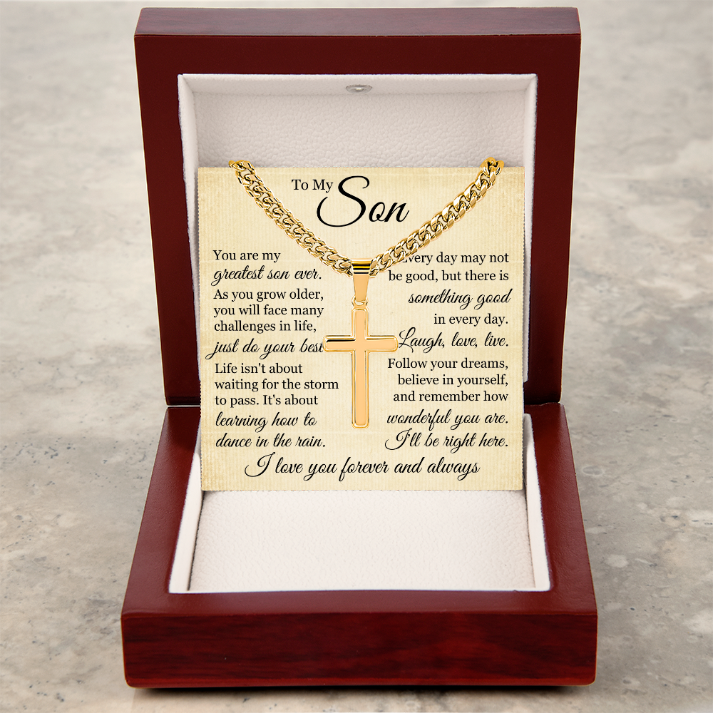 Cross Cuban Link Chain - To My Son "Just Do Your Best"