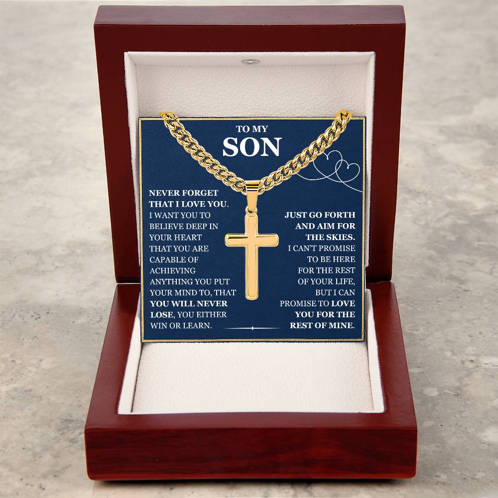 To My Son - Artisan Cross with Cuban Link Chain