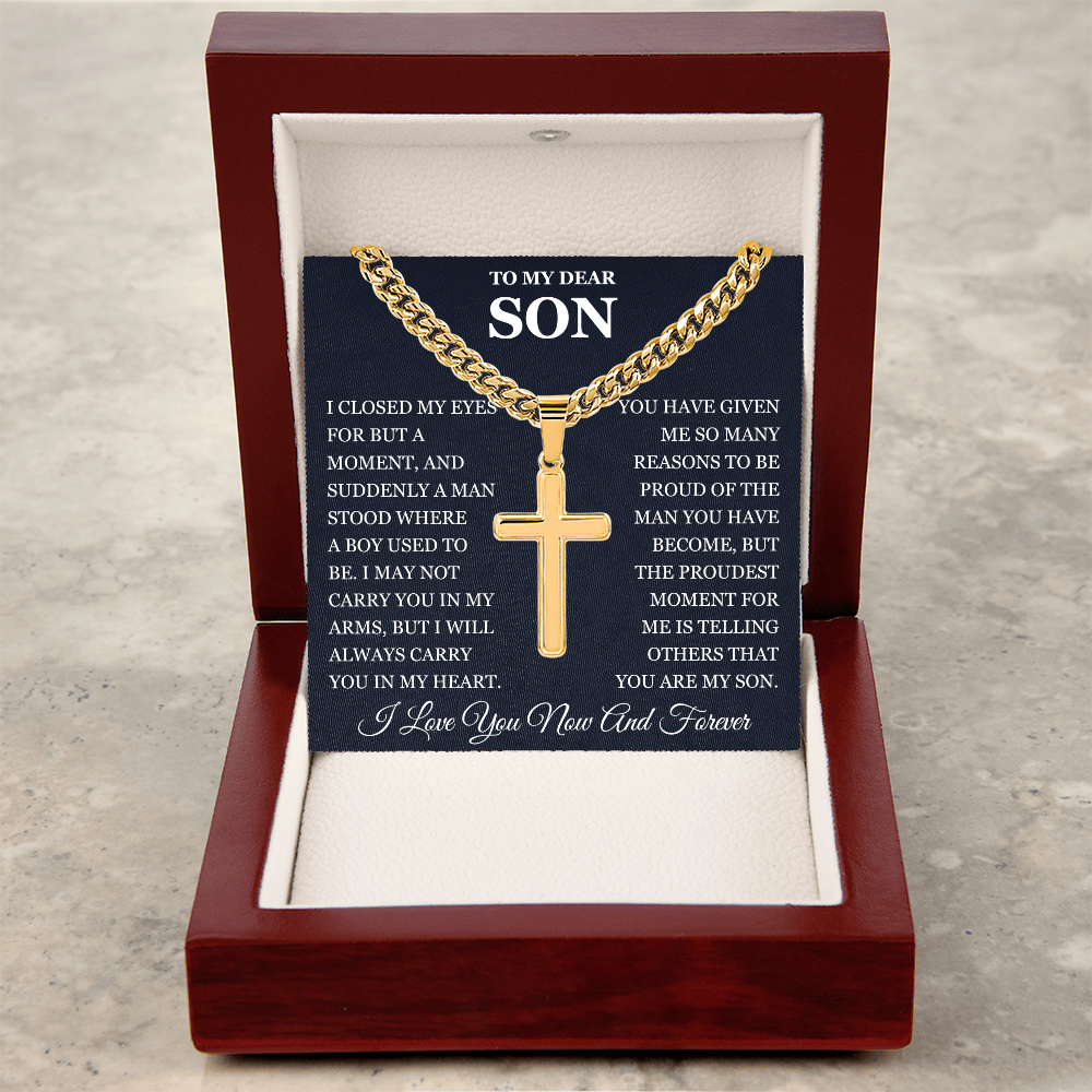 To My Son - Artisan Cross with Cuban Link Chain