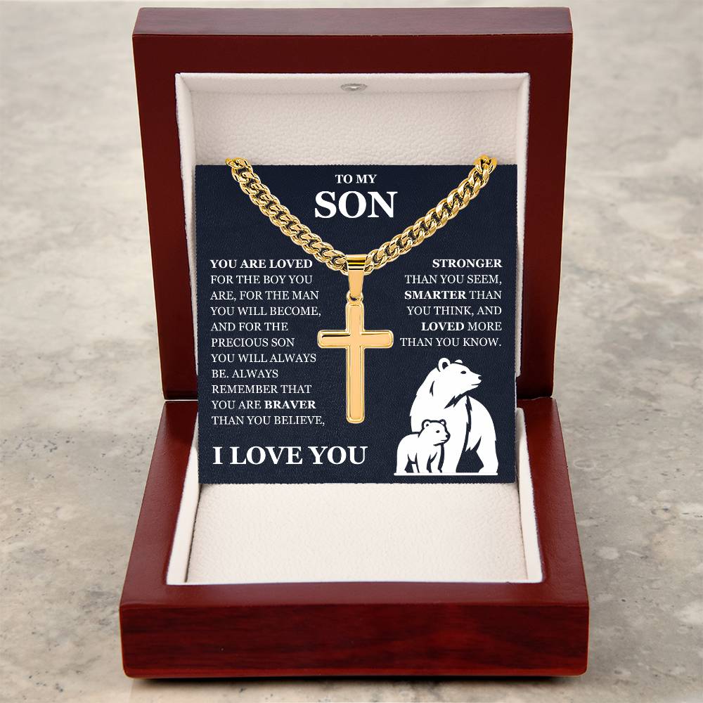 To My Son - Artisan Cross with Cuban Link Chain