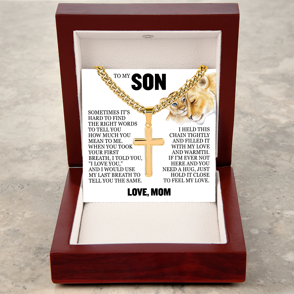 Cross Cuban Link Chain - To My Son "I Love You"