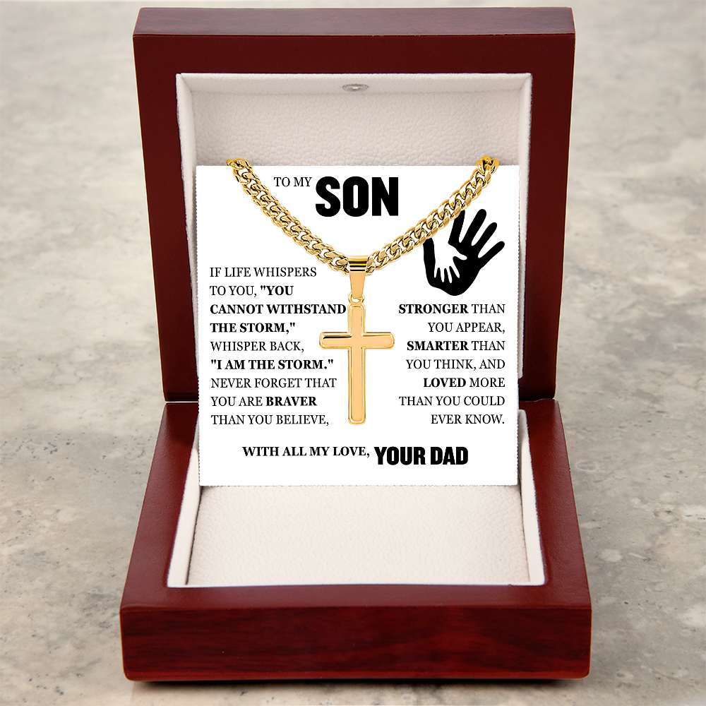 Cross Cuban Link Chain - To My Son "You Are Braver Than You Believe"