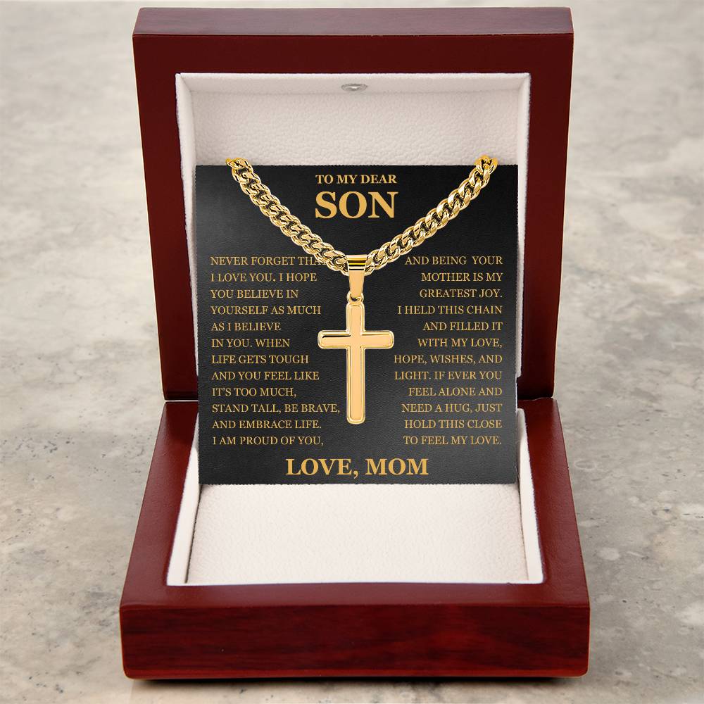 To My Son - Artisan Cross with Cuban Link Chain