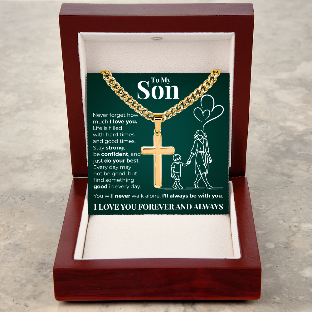 Cuban Chain with Cross Necklace -  To My Son "I Love You"