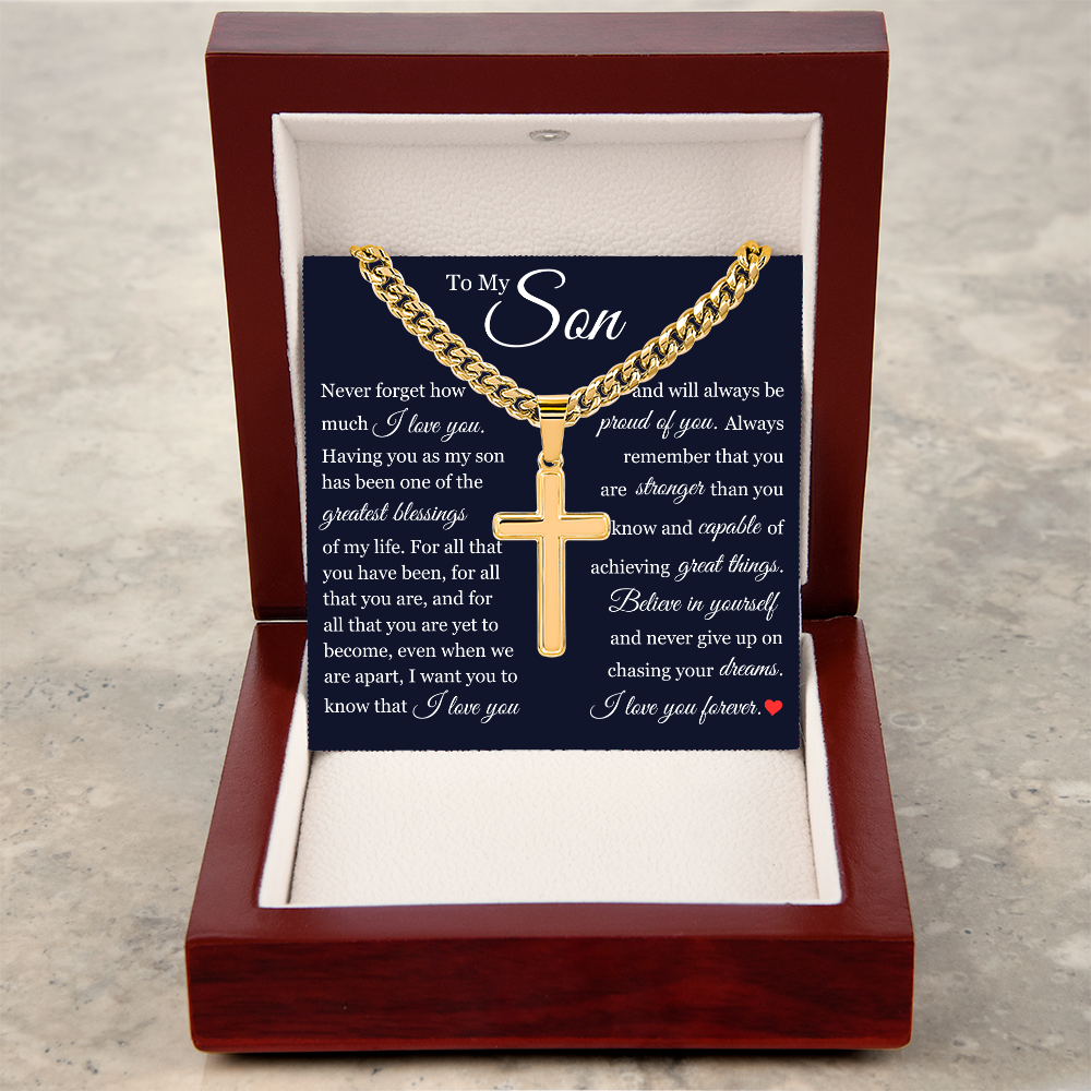 Cross Cuban Link Chain - To My Son "Believe In Yourself"