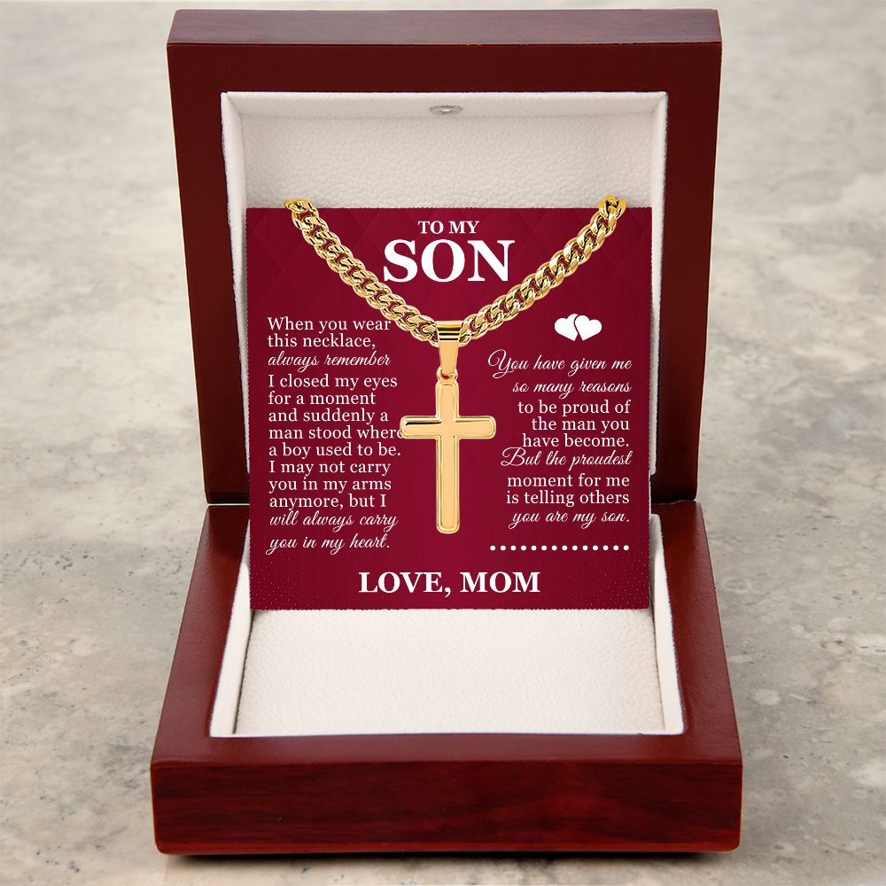 Artisan Cross with Cuban Link Chain - To My Son "Always Remember"