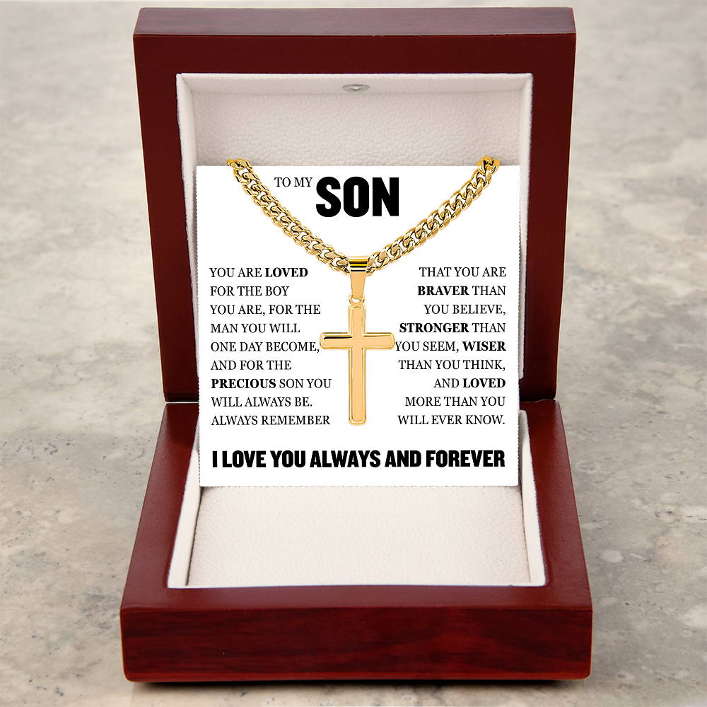 Cross Cuban Link Chain - To My Son "You Are Loved"