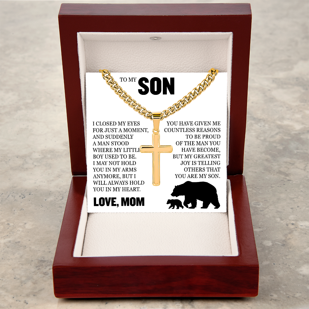 Cross Cuban Link Chain - To My Son "Proud of The Man You have Become"