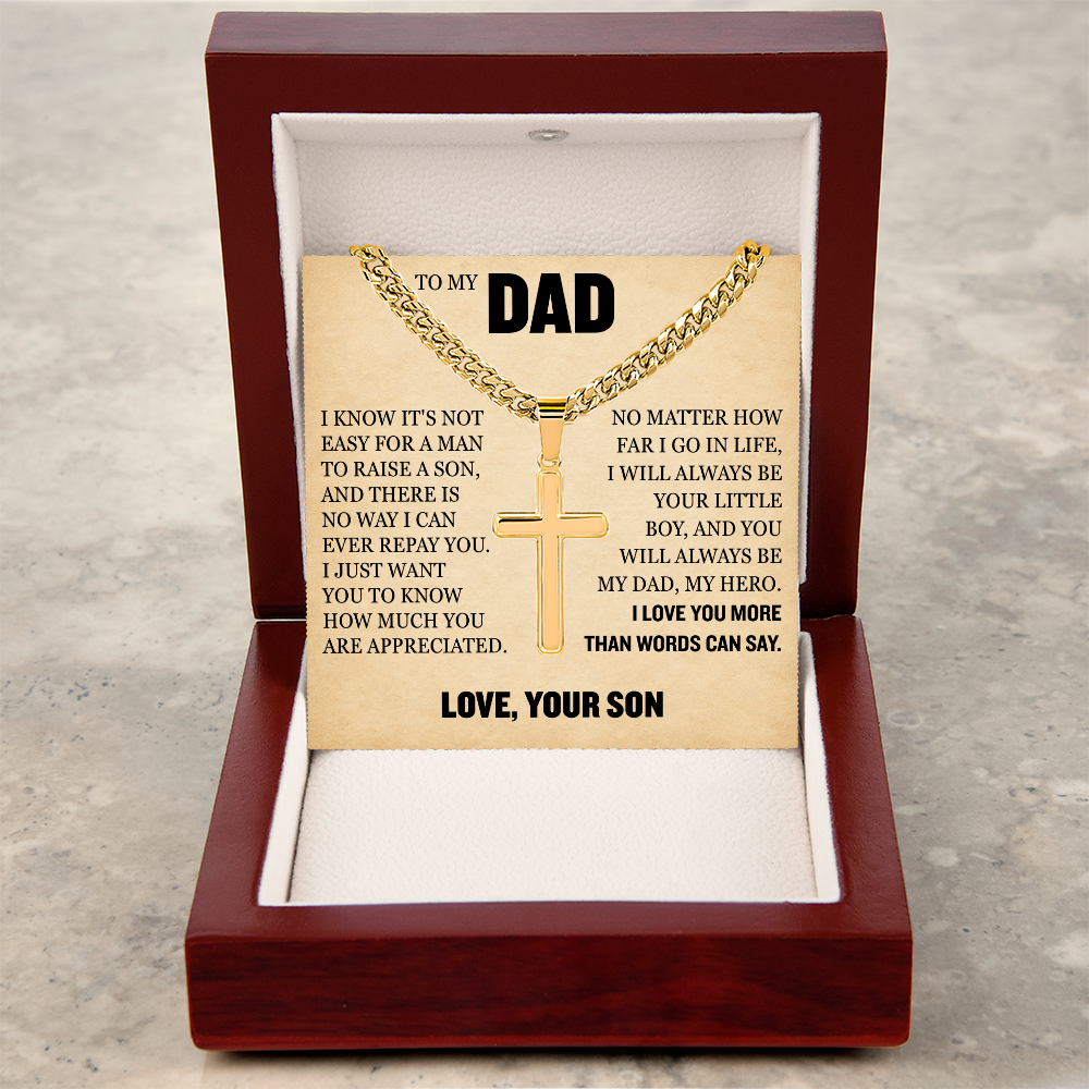 Cross Cuban Link Chain - To My Dad "I Love You More Than Words Can Say"