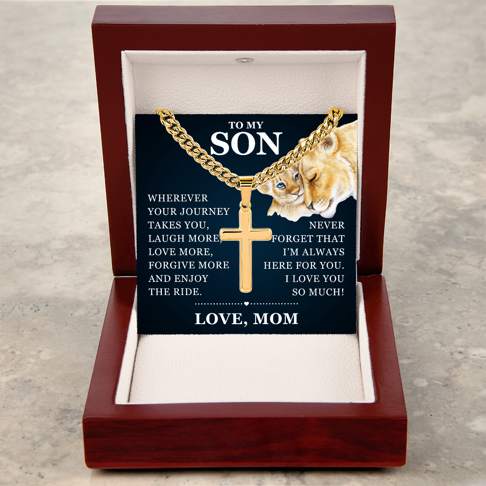 Artisan Cross with Cuban Link Chain - To My Son "I Love You So Much"