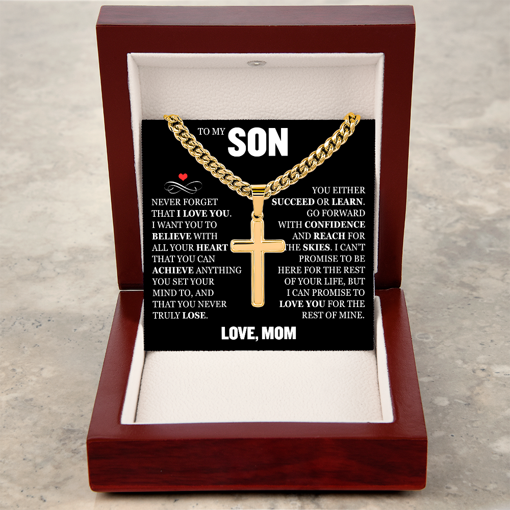 Cross Cuban Link Chain - To My Son "Never Forget That I Love You"