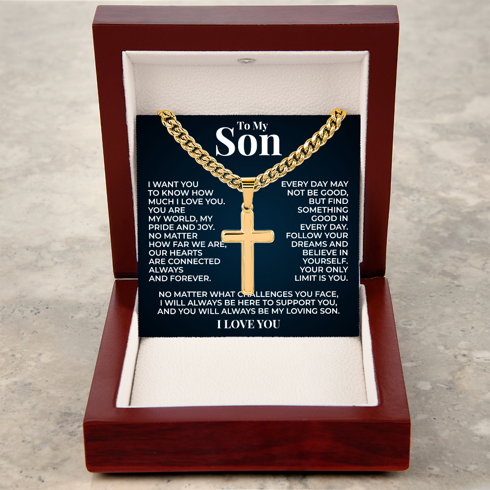 Cuban Chain with Cross Necklace - To My Son "Follow You Dreams"