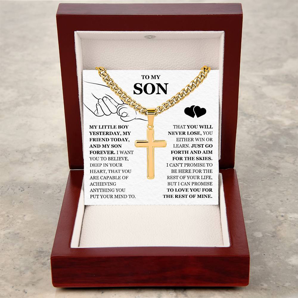 To My Son - Artisan Cross with Cuban Link Chain