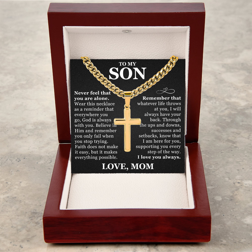 Artisan Cross with Cuban Link Chain - To My Son