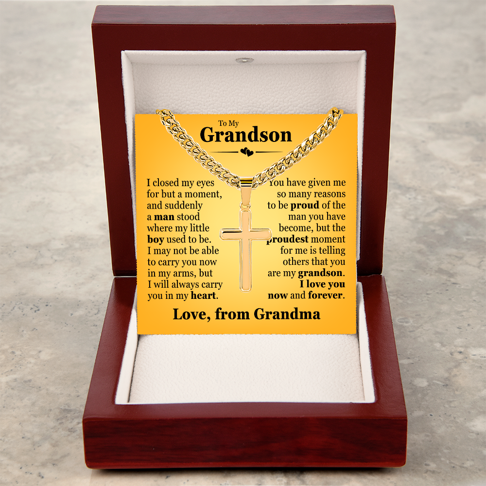 Cross Cuban Link Chain - To My Grandson "I Will Always Carry You In My Heart"
