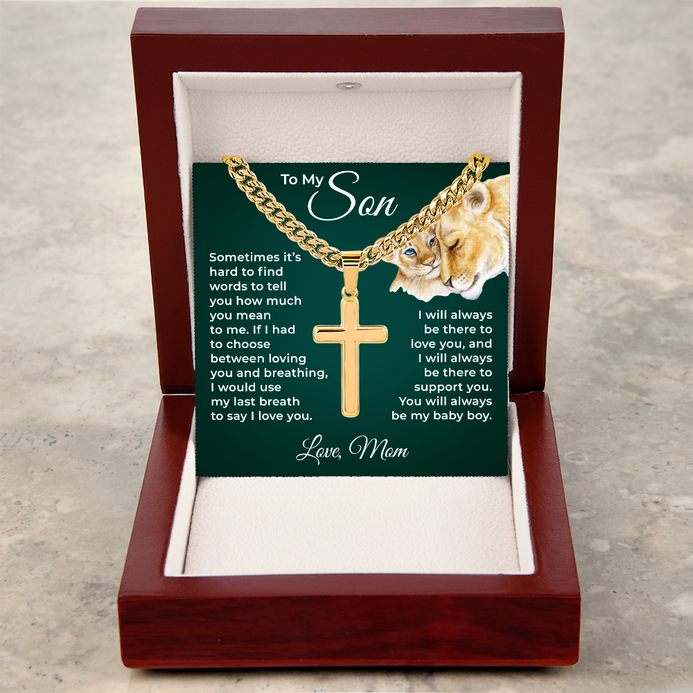 Cuban Chain with Cross Necklace - To My Son "I Love You"