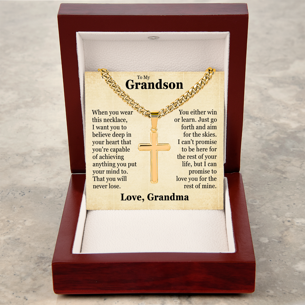 Cross Cuban Link Chain - To My Grandson "You Are Capable of Achieving Anything"