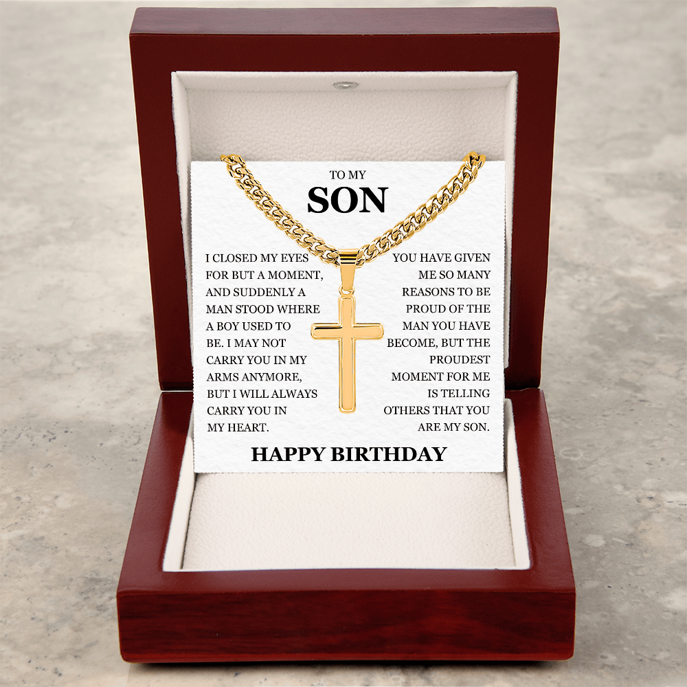 To My Son - Artisan Cross with Cuban Link Chain