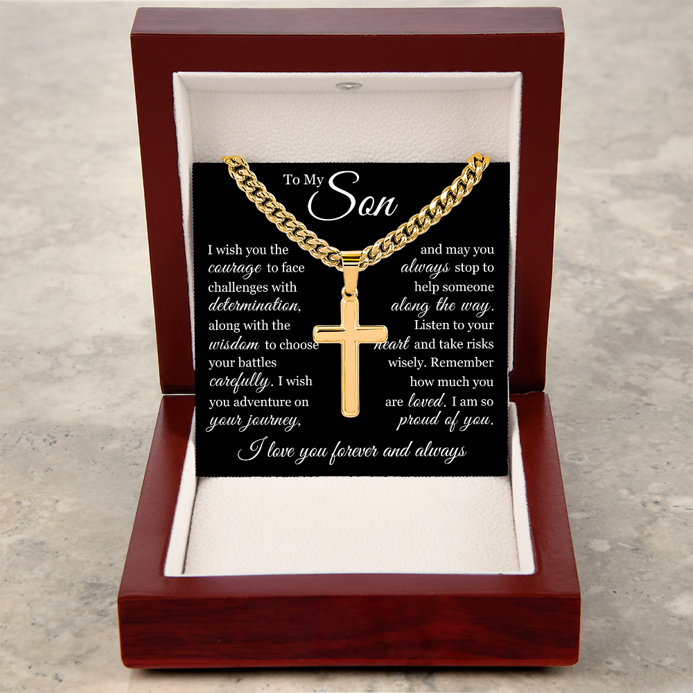 Cross Cuban Link Chain - To My Son "Face Challenges With Determination"