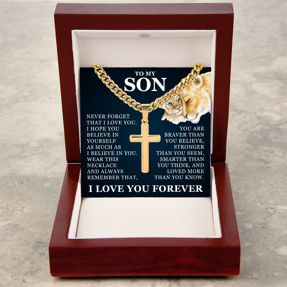 Artisan Cross with Cuban Link Chain - To My Son "I Believe In You"