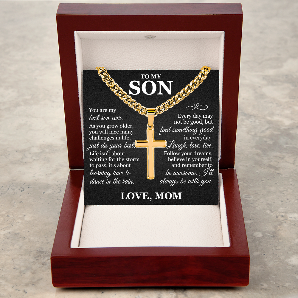 Artisan Cross with Cuban Link Chain - To My Son "Just Do Your Best"