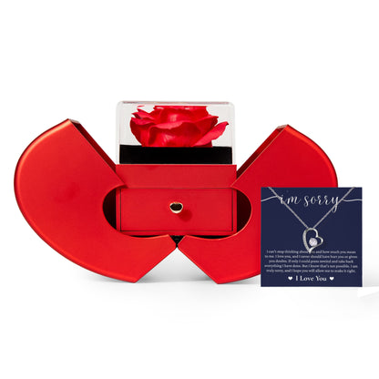Forever Heart Necklace with Red Heart Rose Box - I'm Sorry, I Love You
