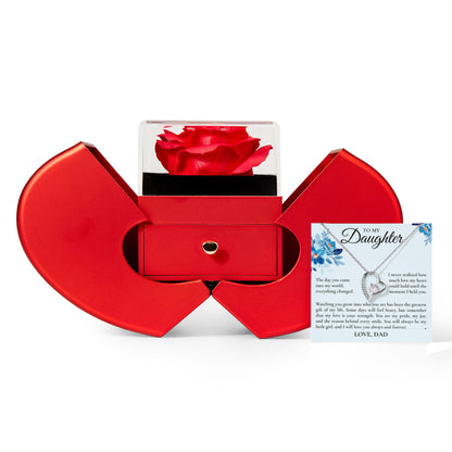 Forever Love Necklace with Red Heart Rose Box - To My Daughter "My Love Is Your Strength"
