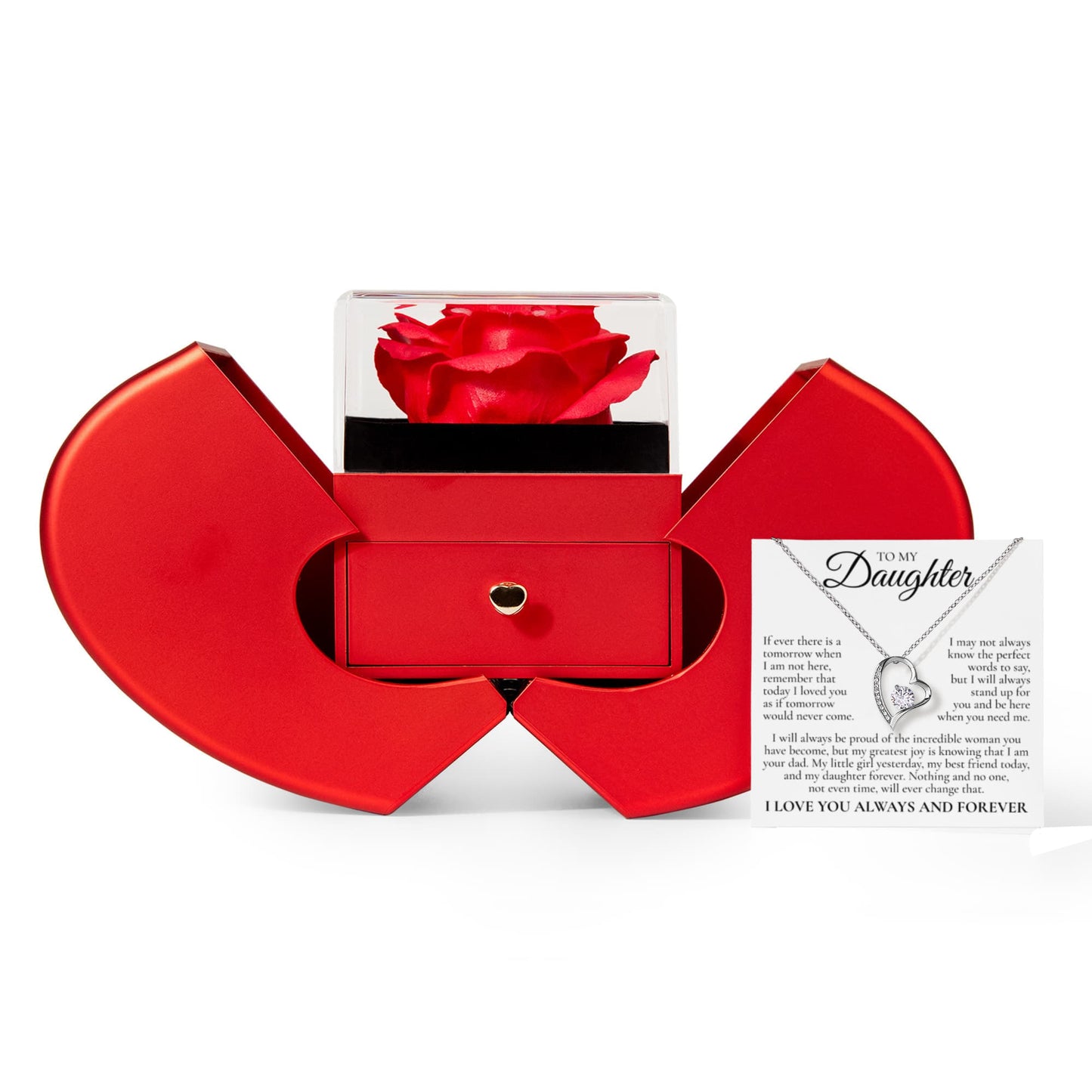 Forever Love Necklace with Red Heart Rose Box - To My Daughter "I Will Stand Up For You"