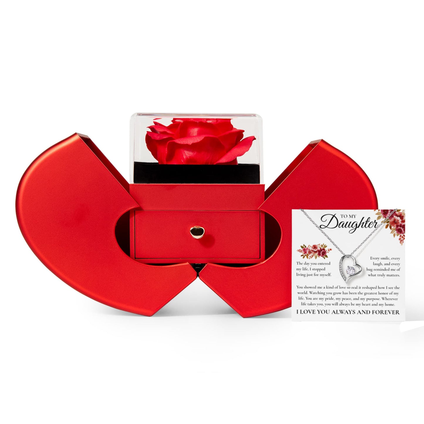 Forever Love Necklace with Red Heart Rose Box - To My Daughter "I Love You Always and Forever"