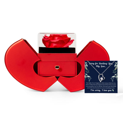 Forever Heart Necklace with Red Heart Rose Box - Sorry For Hurting You, My Love...