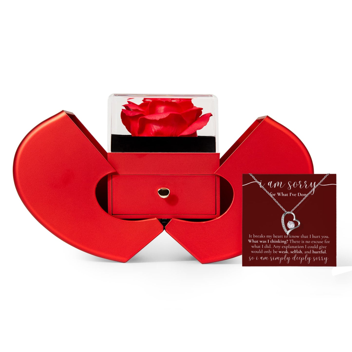 Forever Heart Necklace with Red Heart Rose Box - I'm Sorry For What I've Done