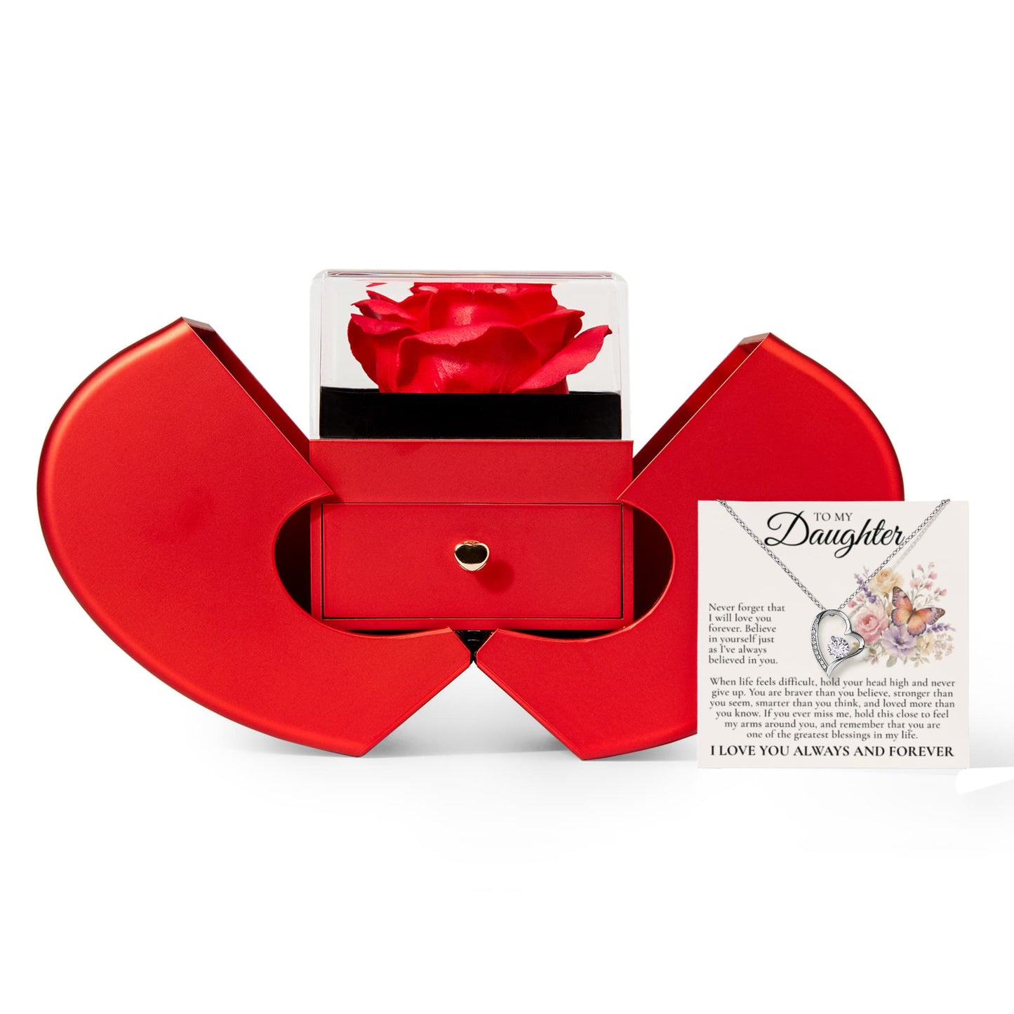 Forever Love Necklace with Red Heart Rose Box - To My Daughter "Believe In Yourself"
