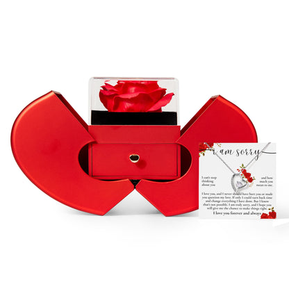 Forever Heart Necklace with Red Heart Rose Box - I Am Sorry, I Love You Forever and Always