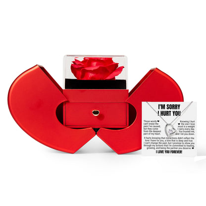 Forever Heart Necklace with Red Heart Rose Box - I'm Sorry I Hurt You