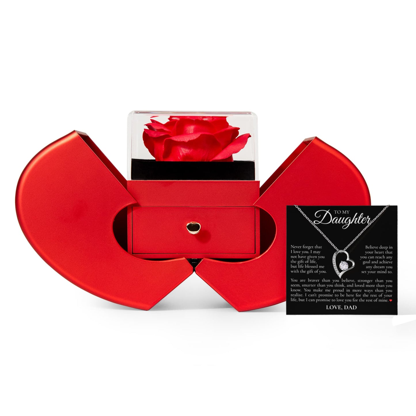 Forever Love Necklace with Red Heart Rose Box - To My Daughter "Never Forget That I Love You"
