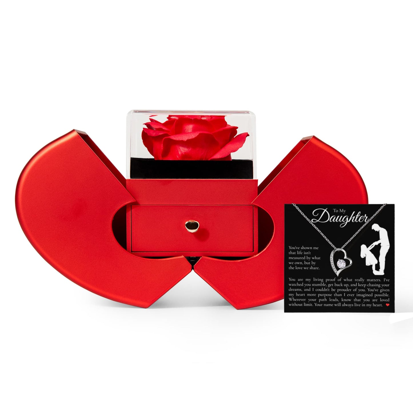 Forever Love Necklace with Red Heart Rose Box - To My Daughter "You Name Will Always Live In My Heart"