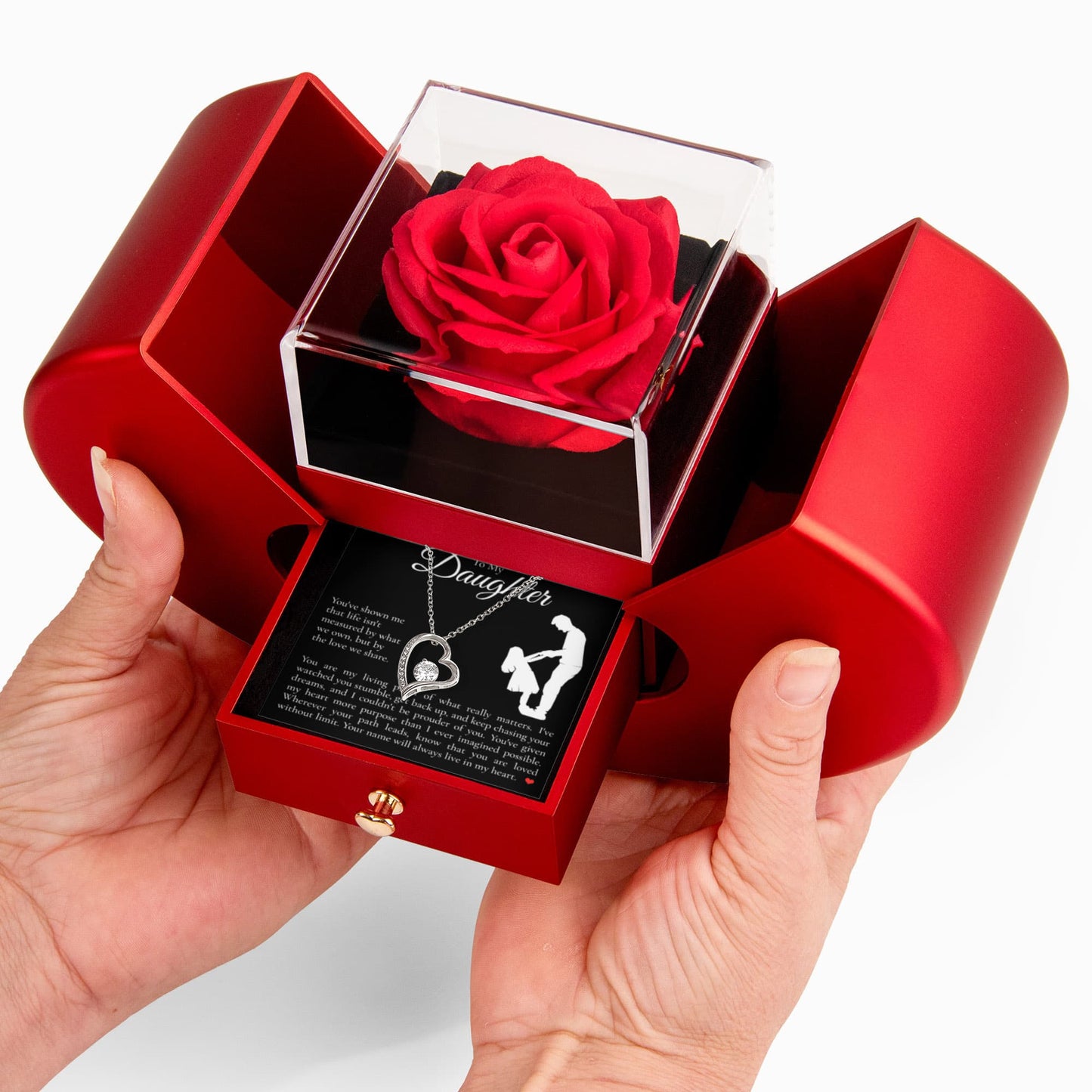 Forever Love Necklace with Red Heart Rose Box - To My Daughter "You Name Will Always Live In My Heart"