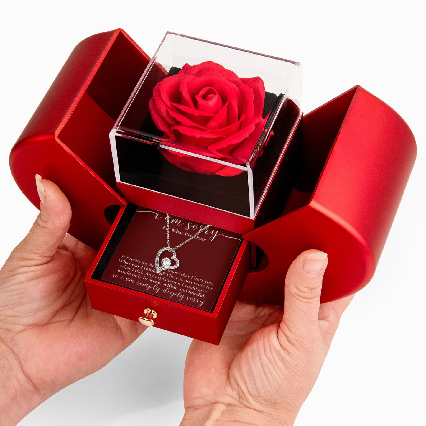 Forever Heart Necklace with Red Heart Rose Box - I'm Sorry For What I've Done