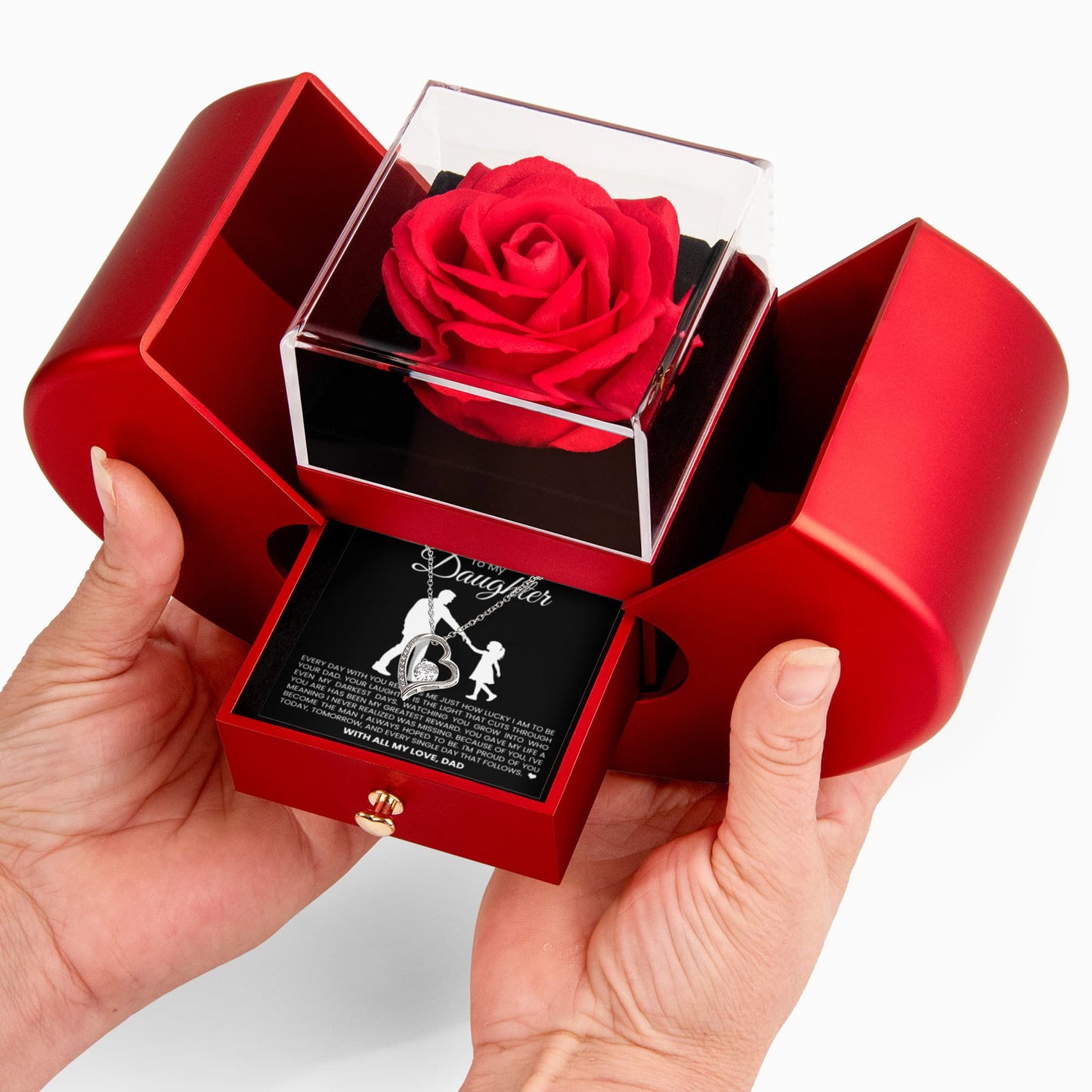 Forever Love Necklace with Red Heart Rose Box - To My Daughter "I'm Proud Of You"